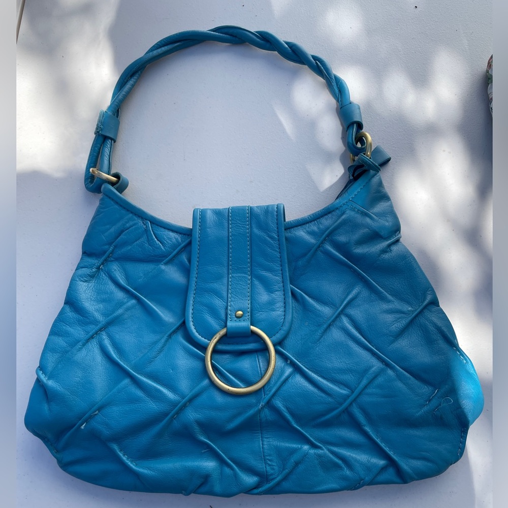 Rare Michael Rome Teal Leather Bag with Gold Accent - Made in Italy